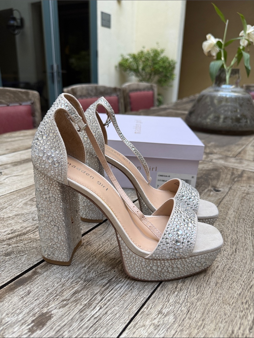 NEW Madden Girl Crystal-Embellished Silver Rhinestone Platform Heels